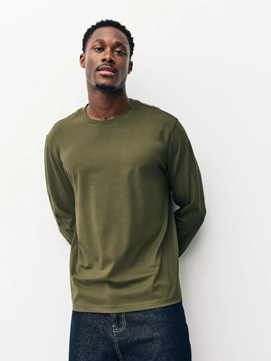 Next Regular Fit Regular Fit Long Sleeve 100% Cotton T-Shirts 5 Pack Slate/Green/Ecru/Orange/Brown Online