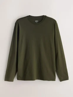 Next Regular Fit Regular Fit Long Sleeve 100% Cotton T-Shirts 5 Pack Slate/Green/Ecru/Orange/Brown Online