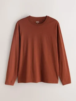 Next Regular Fit Regular Fit Long Sleeve 100% Cotton T-Shirts 5 Pack Slate/Green/Ecru/Orange/Brown Online