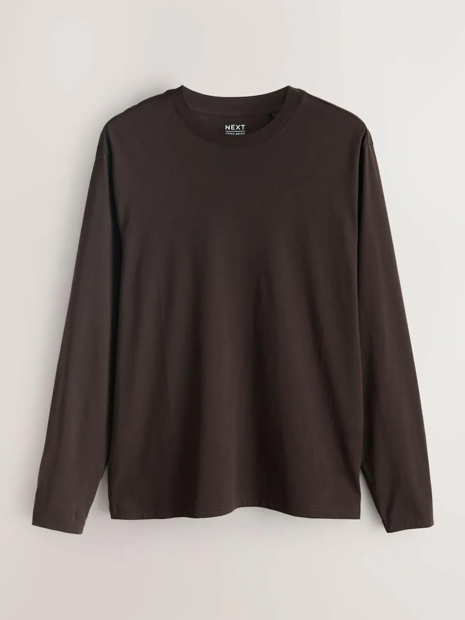 Next Regular Fit Regular Fit Long Sleeve 100% Cotton T-Shirts 5 Pack Slate/Green/Ecru/Orange/Brown Online
