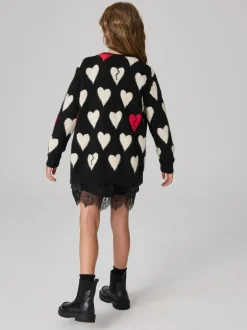 smALLSAINTS Black Amore Heart Girls Long Knitted Cardigan New