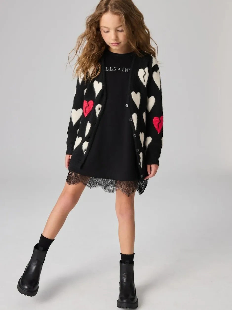 smALLSAINTS Black Amore Heart Girls Long Knitted Cardigan New
