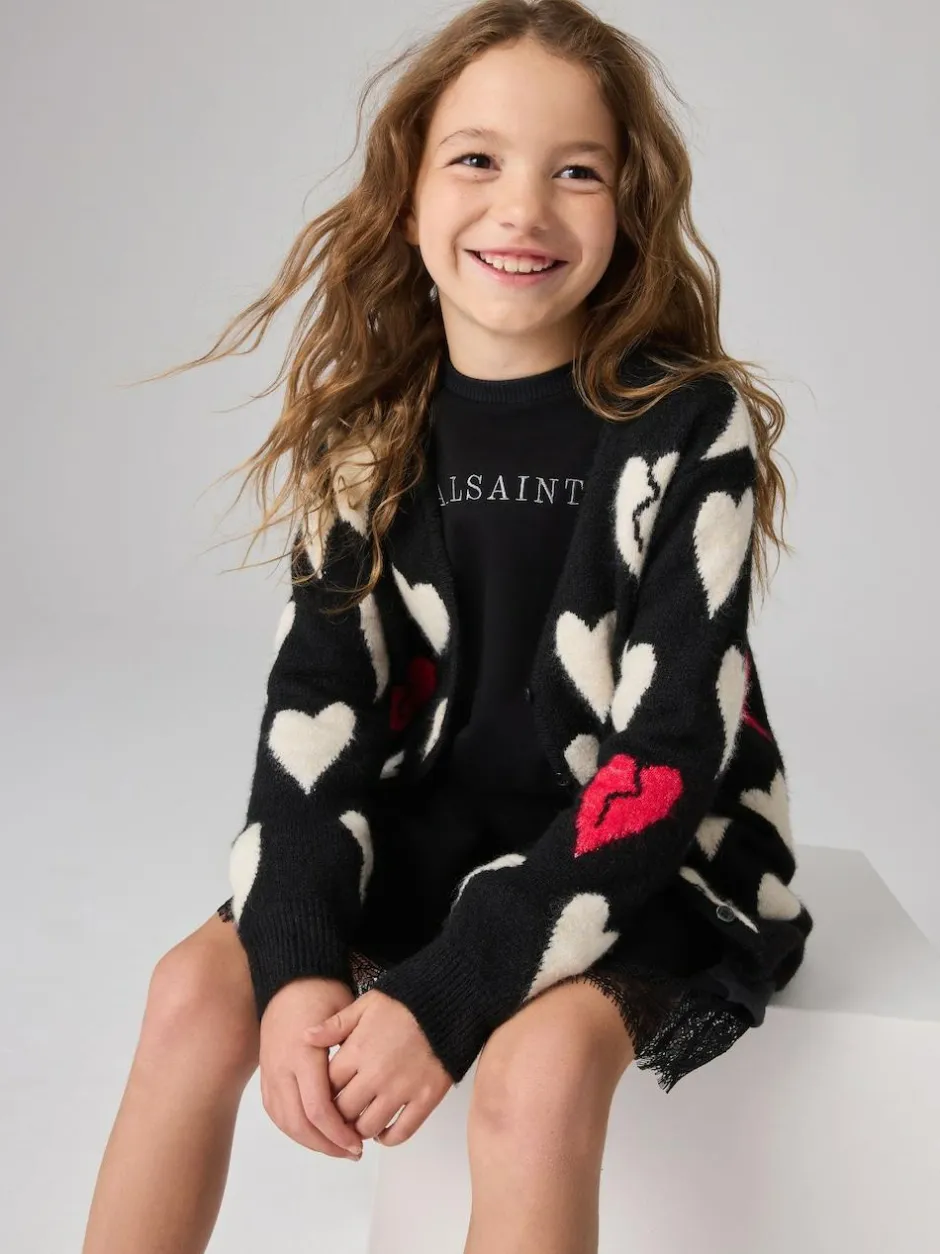 smALLSAINTS Black Amore Heart Girls Long Knitted Cardigan New