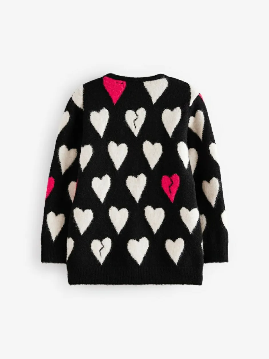 smALLSAINTS Black Amore Heart Girls Long Knitted Cardigan New