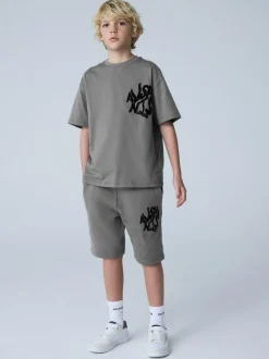smALLSAINTS Orlando T-Shirt and Sweat Shorts Set Charcoal Grey/Flocked Discount