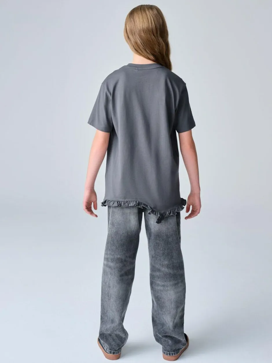 smALLSAINTS Charcoal Grey Asymmetric Hem Crew Neck Cotton T-Shirt Discount