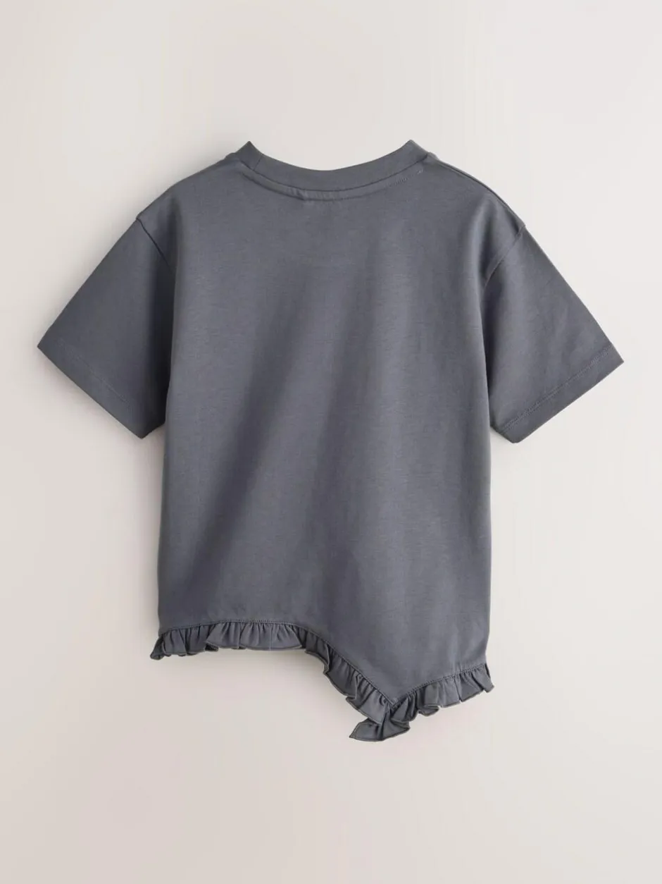 smALLSAINTS Charcoal Grey Asymmetric Hem Crew Neck Cotton T-Shirt Discount