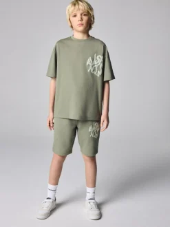 smALLSAINTS Orlando T-Shirt and Sweat Shorts Set Khaki Green Online