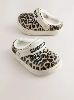 smALLSAINTS Print Borg Lined Clog Slippers Leopard Online