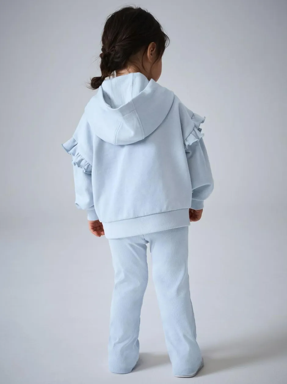 smALLSAINTS Light Blue Lover Frill Hoodie and Ribbed Flared Leggings Younger Set Sale
