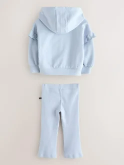smALLSAINTS Light Blue Lover Frill Hoodie and Ribbed Flared Leggings Younger Set Sale