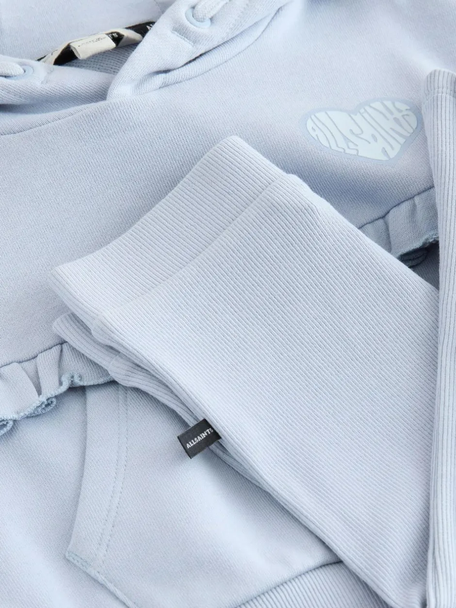 smALLSAINTS Light Blue Lover Frill Hoodie and Ribbed Flared Leggings Younger Set Sale