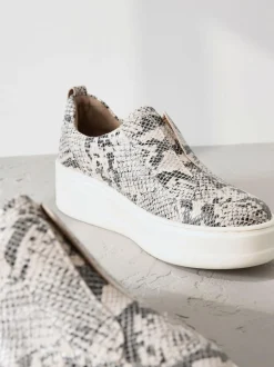 Next Slip On Signature Leather Chunky Wedge Platform Trainers Snake New