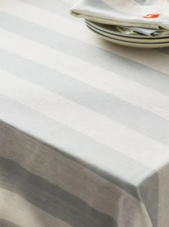 Sophie Allport Pale Blue Linen Witham Stripe Tablecloth New