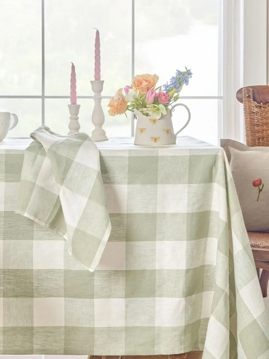 Sophie Allport Sage Green Gingham Linen Tablecloth Best