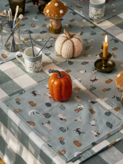Sophie Allport Soft Teal Paws & Pumpkins Washable Placemats Set of 2 Clearance