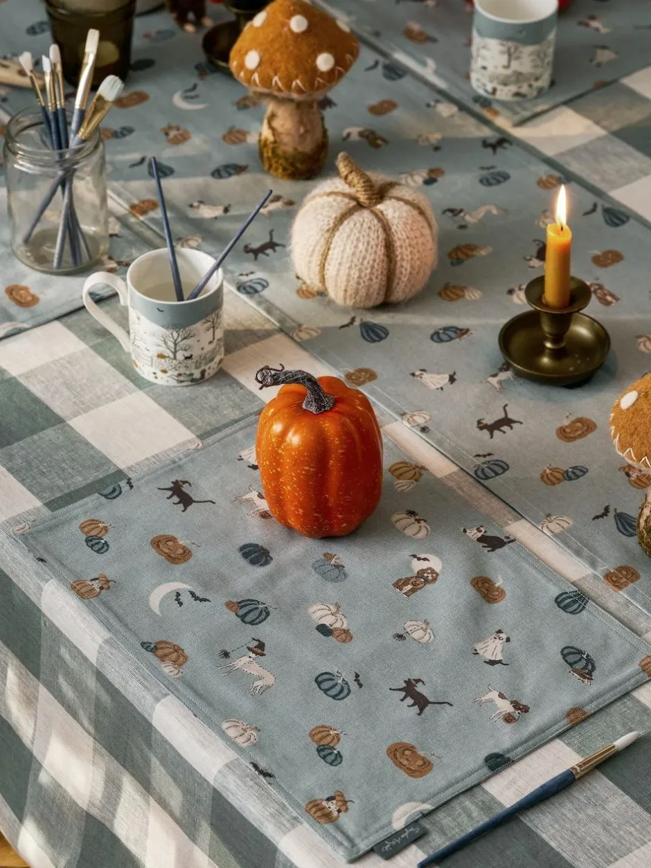 Sophie Allport Soft Teal Paws & Pumpkins Washable Placemats Set of 2 Clearance