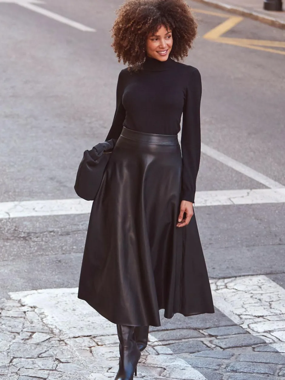 Sosandar Faux Leather Midaxi Skirt Black New