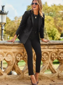 Sosandar Black Premium Faux Leather Blazer Discount