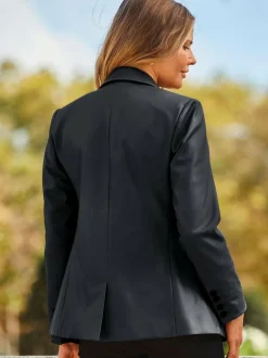 Sosandar Black Premium Faux Leather Blazer Discount