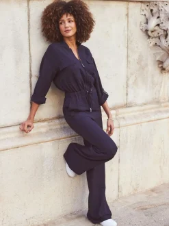 Sosandar Blue Drawstring Waist Jumpsuit Hot
