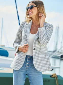Sosandar Grey Gingham Dogtooth Blazer Hot
