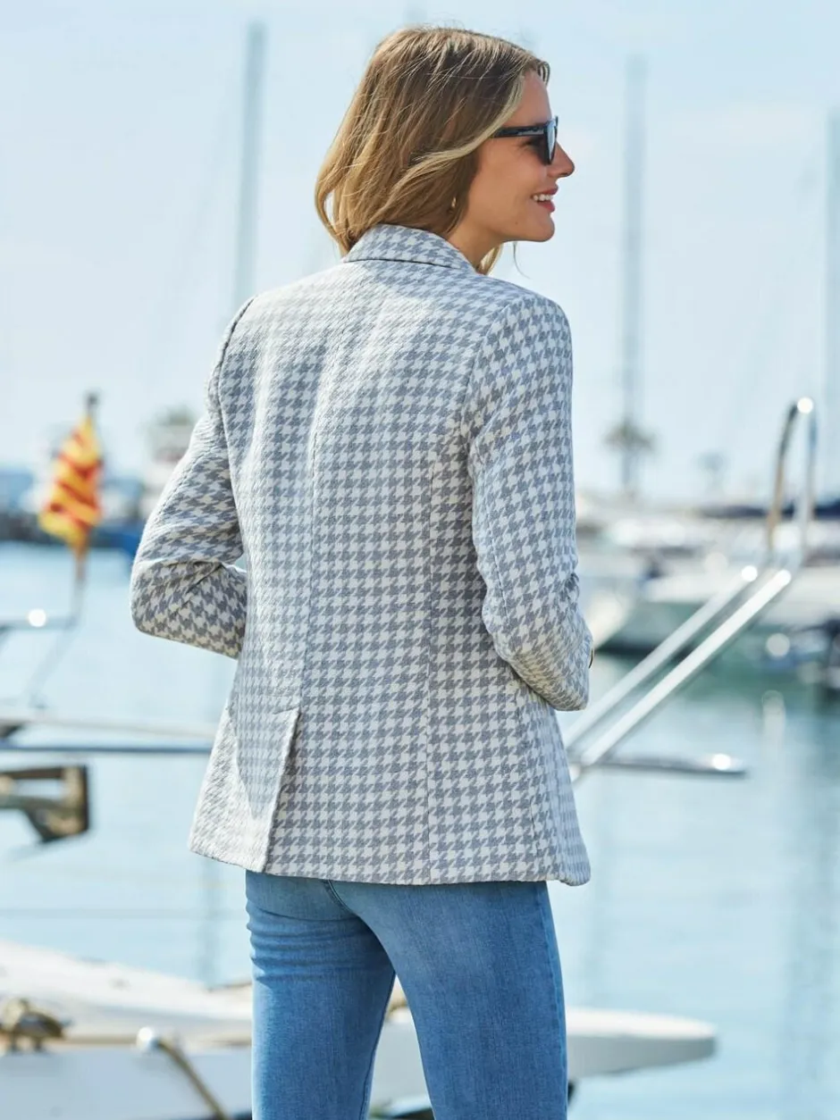 Sosandar Grey Gingham Dogtooth Blazer Hot