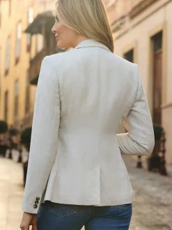 Sosandar Natural Linen Tuxedo Blazer Jacket Online