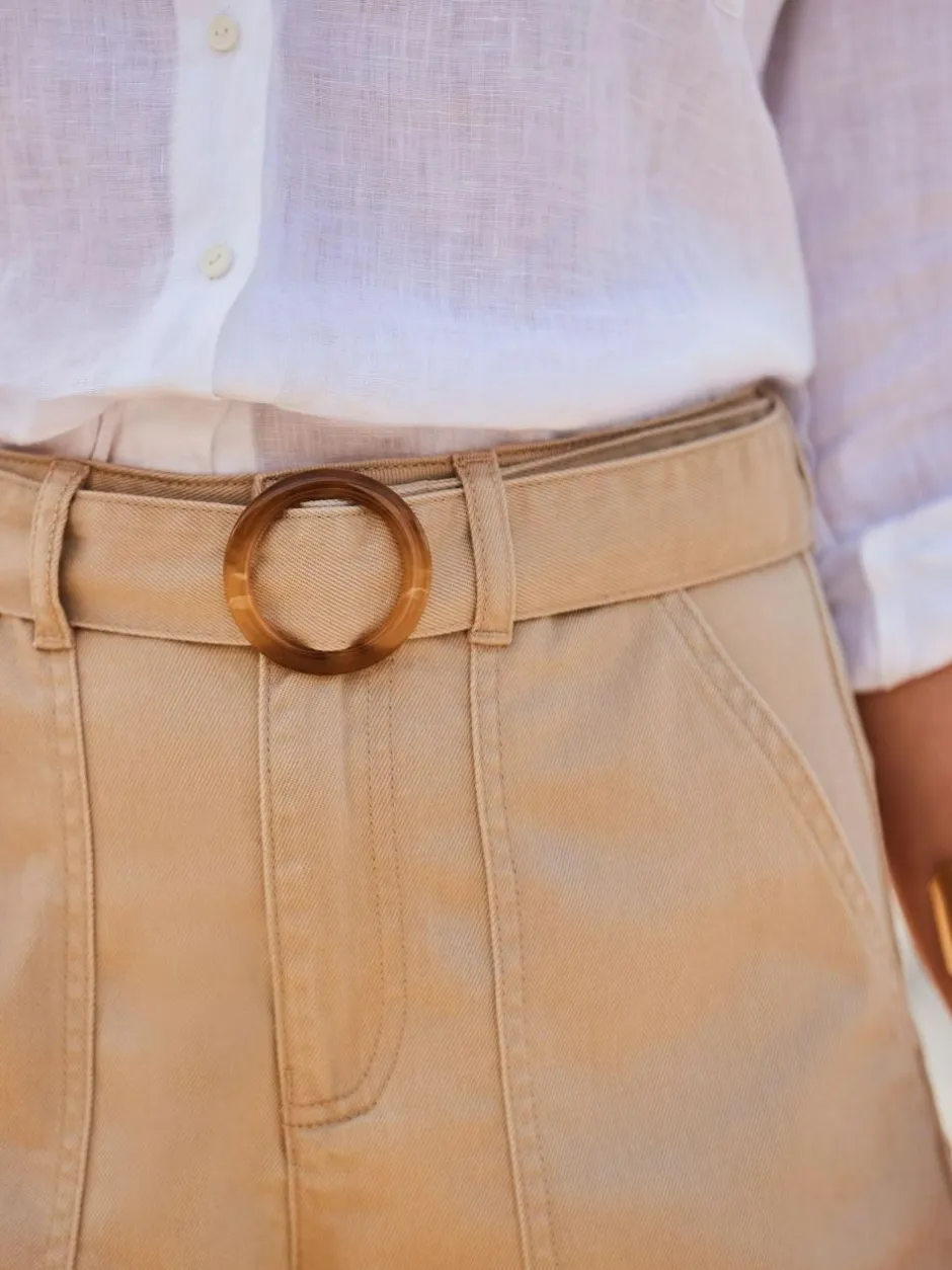 Sosandar Natural Relaxed Fit Belted Shorts
