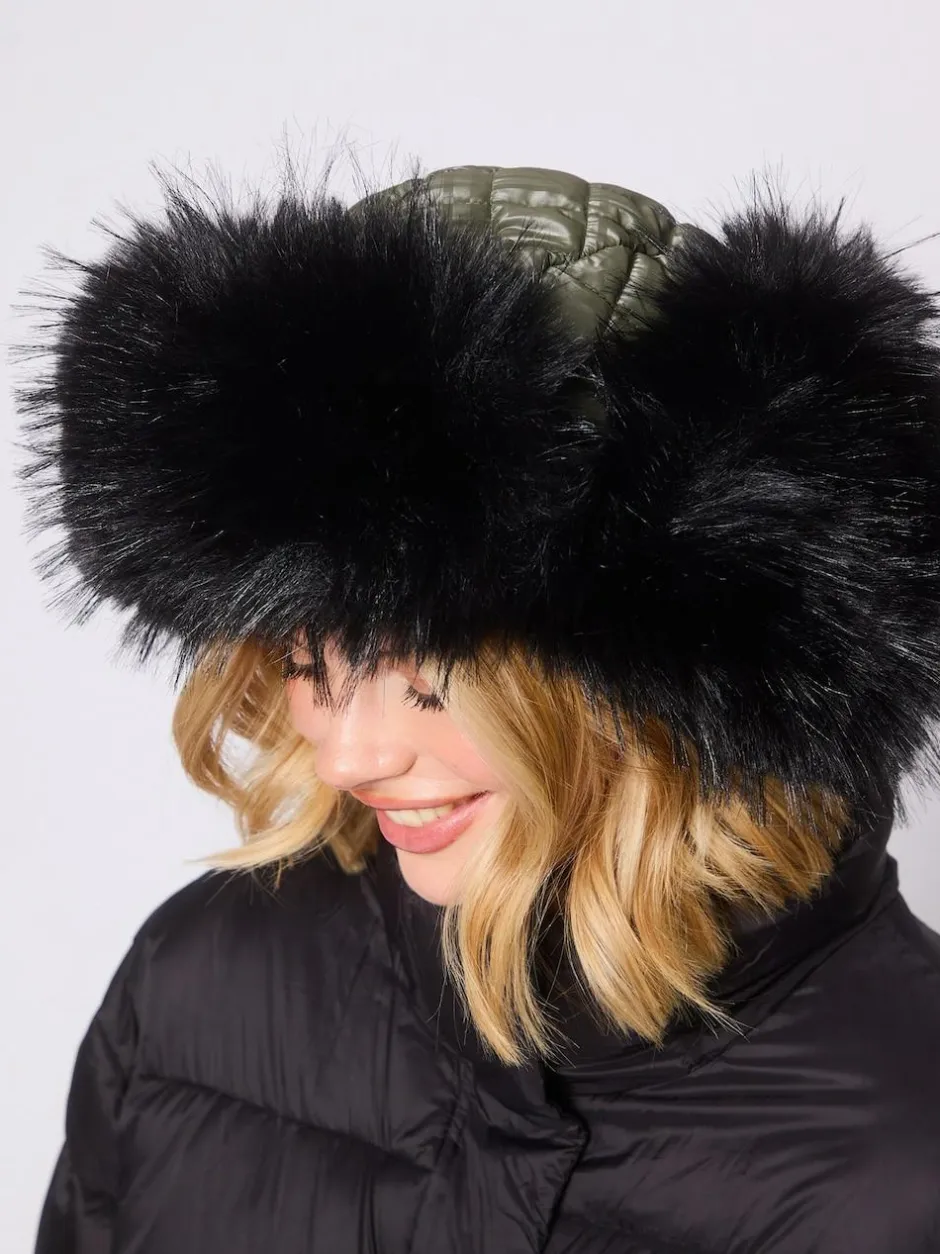 South Beach Faux Fur Ski Trapper Hat Green