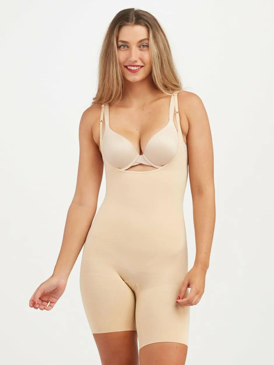 Spanx sculpt™ Seamless Power Open-Bust Mid-Thigh Bodysuit Nude New