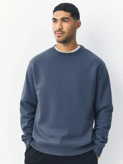 Next Steel Blue Regular Fit Heavyweight Cotton Rich Crew Neck Sweatshirt
