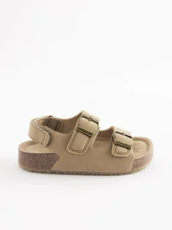 Next Standard Fit (F) Double Buckle Cushioned Footbed Sandals Stone Beige Clearance