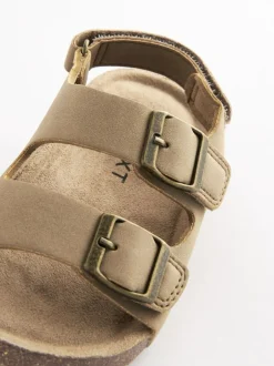 Next Standard Fit (F) Double Buckle Cushioned Footbed Sandals Stone Beige Clearance