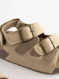 Next Standard Fit (F) Double Buckle Cushioned Footbed Sandals Stone Beige Clearance