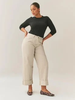 Next Boyfriend Hourglass Wide Leg Mid Rise Turn Up Jeans Stone