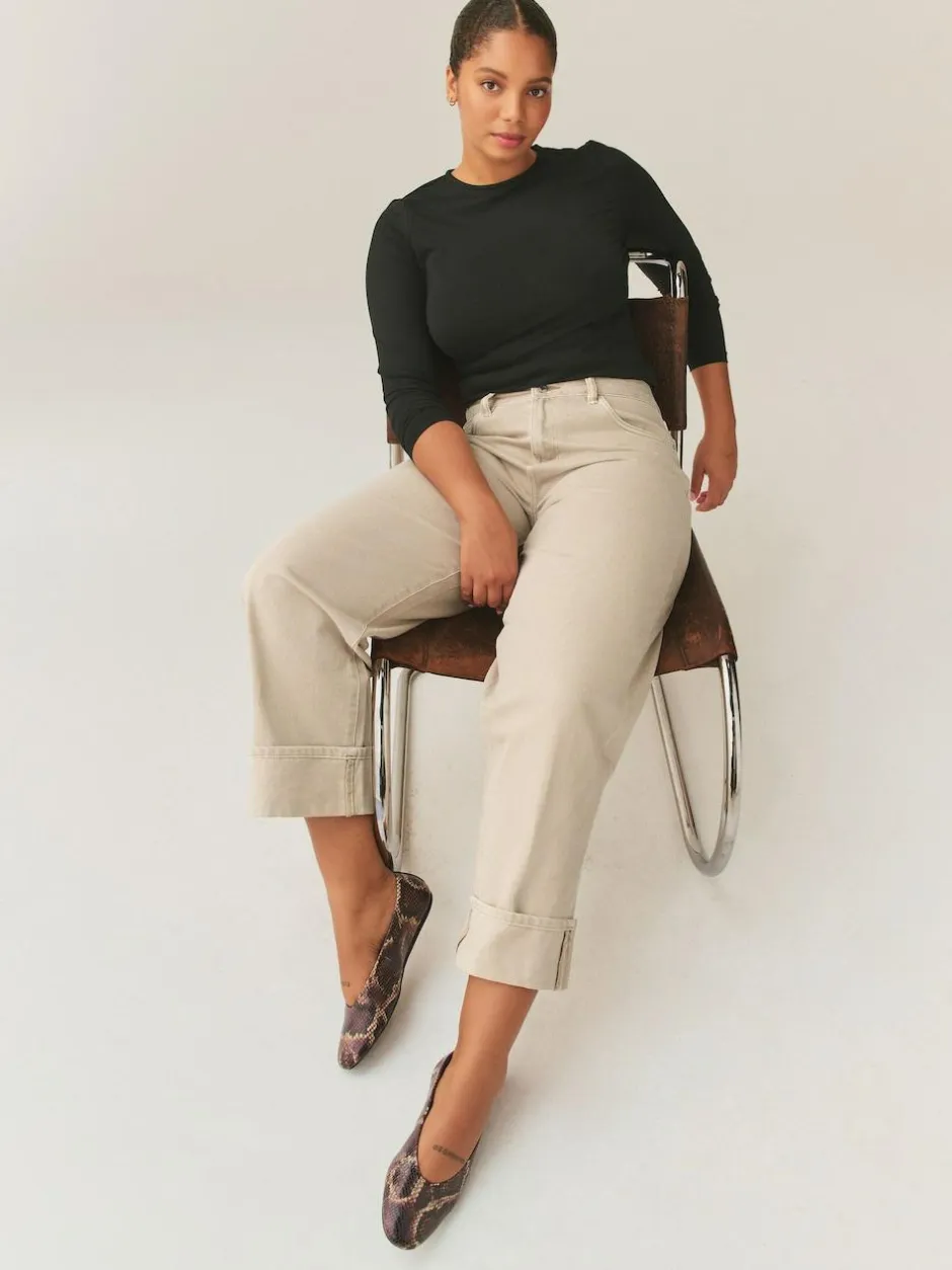 Next Boyfriend Hourglass Wide Leg Mid Rise Turn Up Jeans Stone