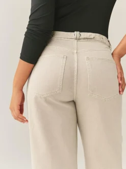 Next Boyfriend Hourglass Wide Leg Mid Rise Turn Up Jeans Stone