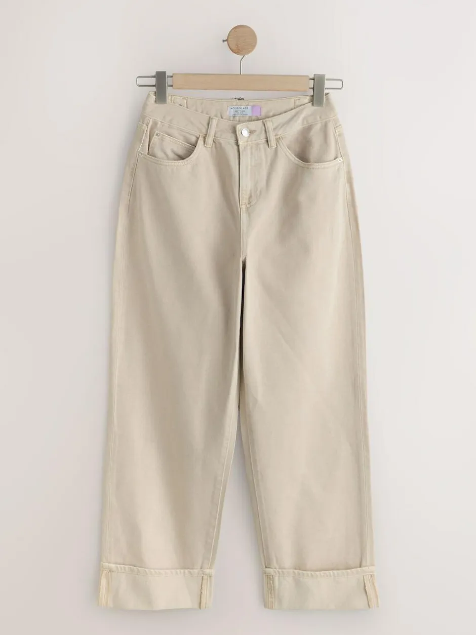 Next Boyfriend Hourglass Wide Leg Mid Rise Turn Up Jeans Stone