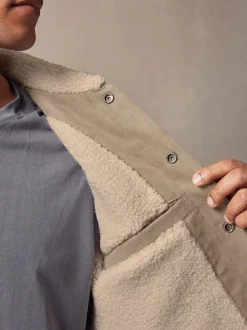 Next Faux Suede Borg Lined Trucker Jacket Stone Clearance