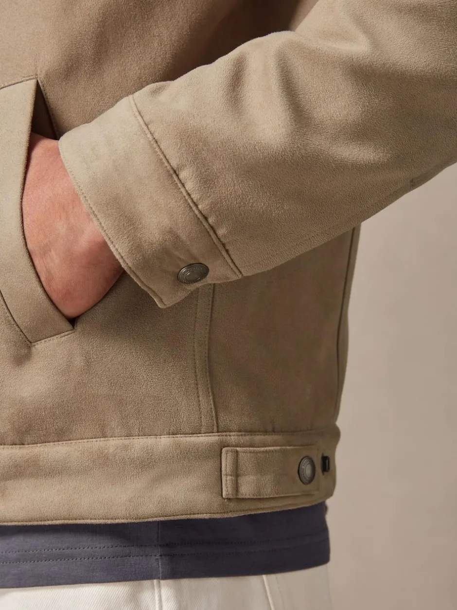 Next Faux Suede Borg Lined Trucker Jacket Stone Clearance