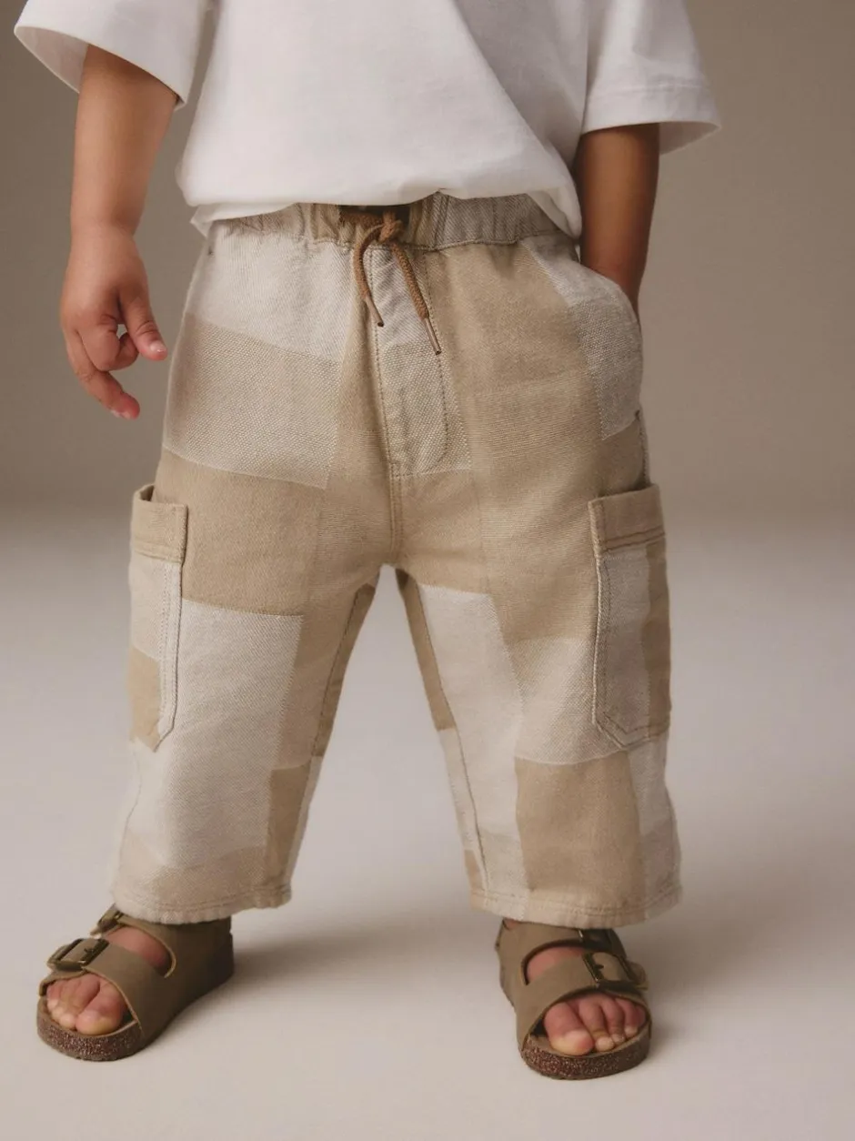 Next Stone Patchwork Wide Leg Pull On Cargo 100% Cotton Jeans (3mths-7yrs) New