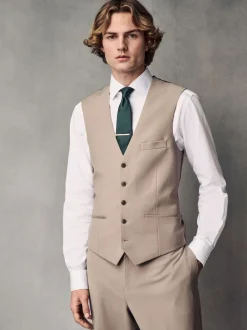 Next Regular Fit Wool Blend Motionflex Waistcoat Stone Outlet