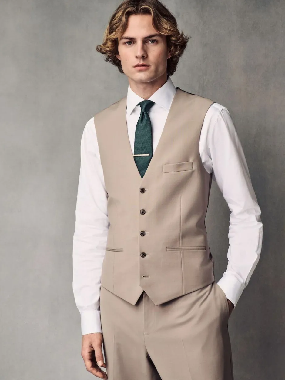 Next Regular Fit Wool Blend Motionflex Waistcoat Stone Outlet