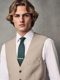 Next Regular Fit Wool Blend Motionflex Waistcoat Stone Outlet