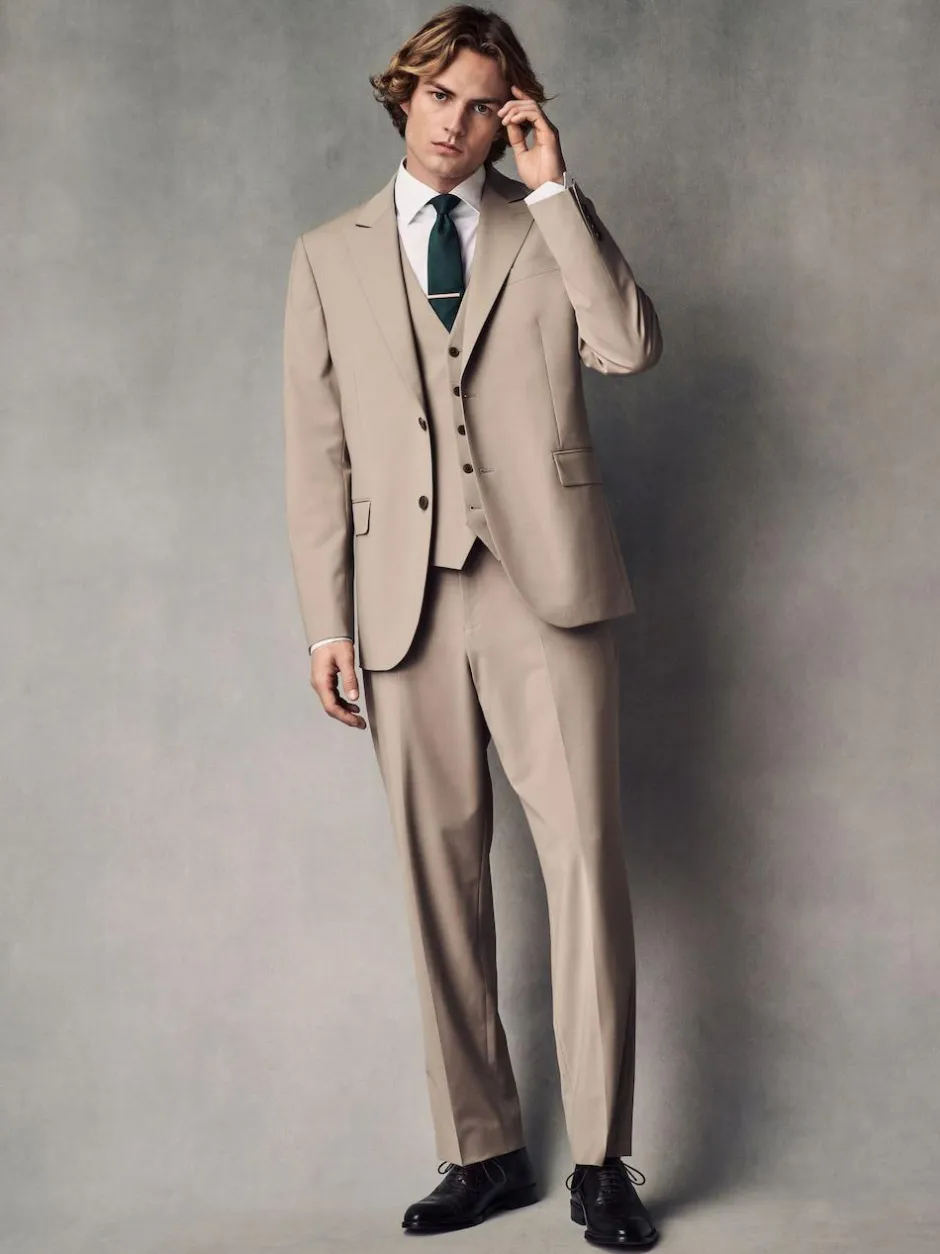 Next Regular Fit Wool Blend Motionflex Waistcoat Stone Outlet