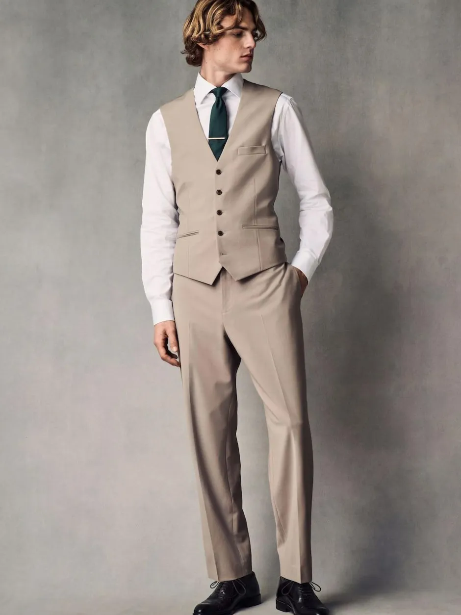 Next Regular Fit Wool Blend Motionflex Waistcoat Stone Outlet
