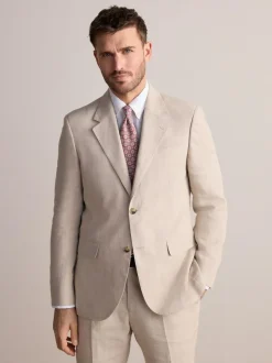 Next Slim Fit Leomaster Italian 100% Linen Suit Jacket Stone Outlet