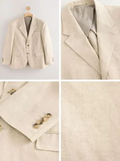 Next Slim Fit Leomaster Italian 100% Linen Suit Jacket Stone Outlet