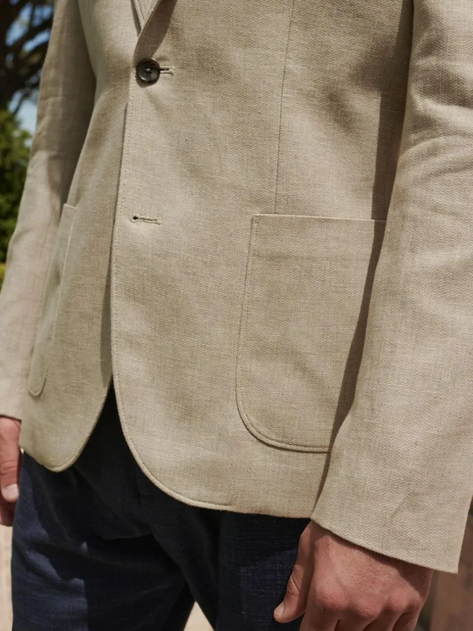 Next Slim Fit Textured Linen Blend Blazer Stone Clearance